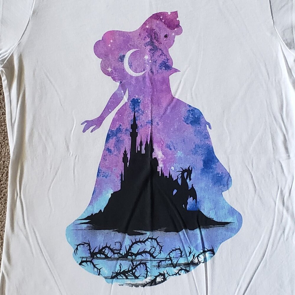 Disney Sleeping Beauty Aurora castle juniors ringer tshirt SMALL princess stars - Picture 4 of 5